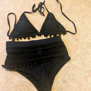 Black Pom Pom high rise bikini